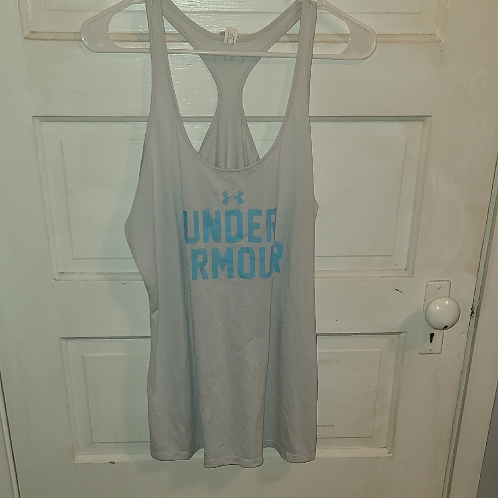 Under Armour Women's Light Gray Tank Top with Blue Logo